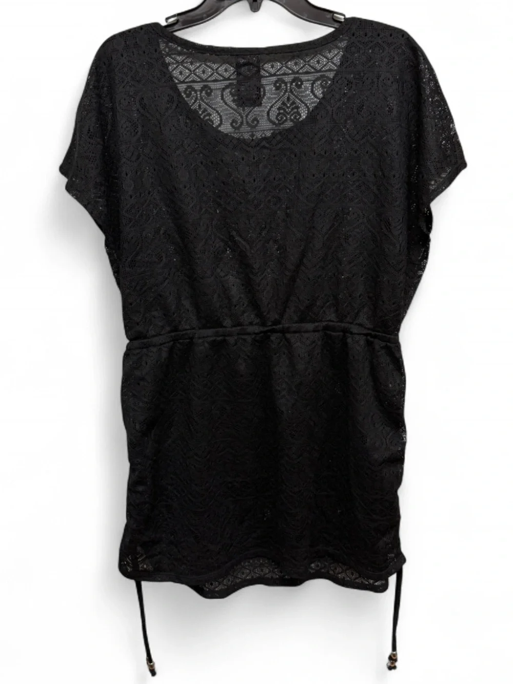 Catalina Black Lace Swim Cover-Up Tunic Dress Size L 12-14 Drawstring Waist - Picture 5 of 5
